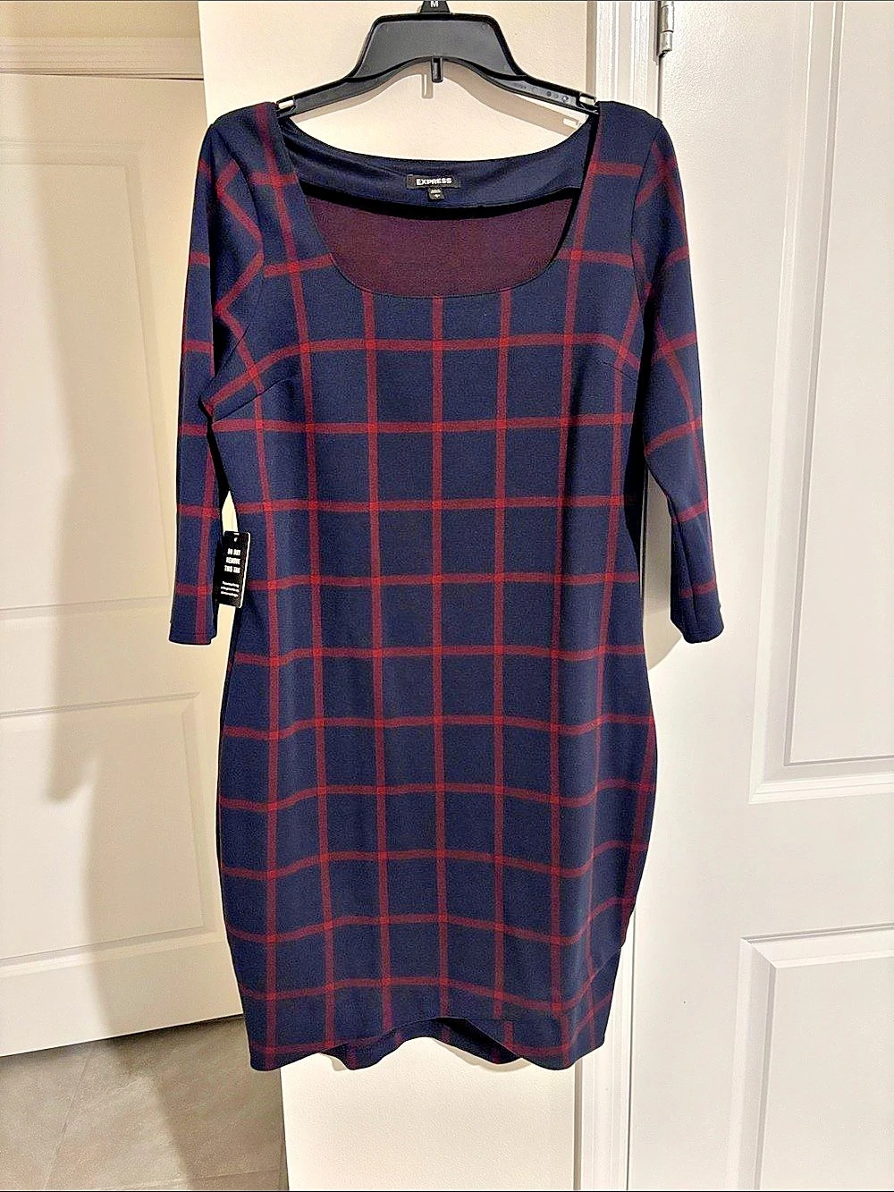Express Plaid Midi Dress in Blue & Red NWT